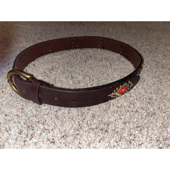 LUCKY BRAND Red Blue Geo Western Beaded Leather Belt Small Southwestern - Picture 2 of 8